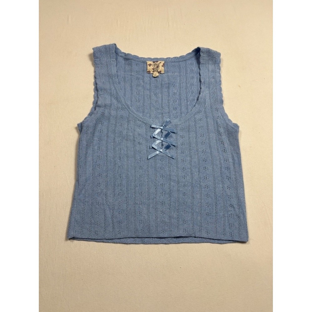 Hippie Rose Women's Blue Knit Sweater Tank Top Lace Up Medium Cropped